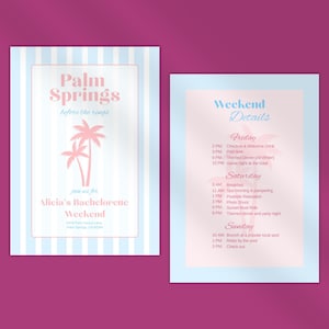Plantilla de itinerario para despedida de soltera de Palm Springs Before The Rings / Tarjeta de invitación para despedida de soltera / Itinerario digital para viaje de chicas