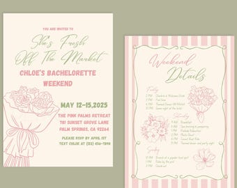 Floral Bachelorette Itinerary Template | Farmer's Market Bridal Shower Invitation (Digital Download)