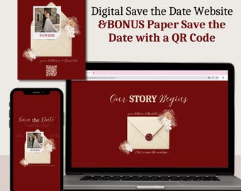 Digital Save the Date Template | Editable Custom Wedding Website Template | Printable Save the Date Card | with optional QR Code