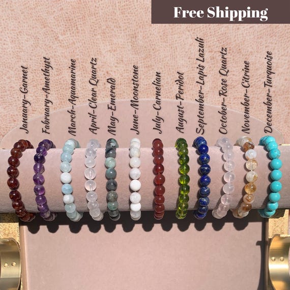 Natural Gemstone Birthstone Bracelet, Beaded Crystal Bracelet,Valentine's Day,birhtday gift.