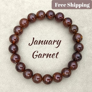 Garnet Bracelet, Birthstone Bracelet, Garnet Crystal Bracelet, Healing Crystal Bracelet, January Birthstone Jewelry, Natural Beaded Bracelet