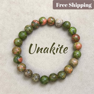 Healing Unakite Bracelet, Crystal Bracelet, Beaded Bracelets for Women, Protection Bracelet for Men, Birthday Gift, Christmas Gifts