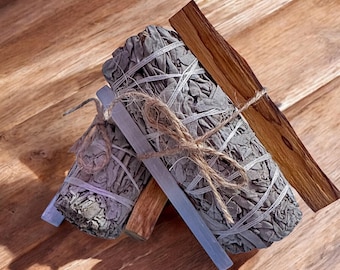Sacred Cleansing Trio • White Sage + Palo Santo + Selenite • Aura Cleansing & Protection Set