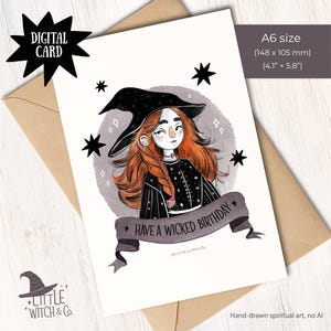 Witch Birthday Card Printable | Wicked Birthday Witch | 5x7 & A6 PDF + Bonus Art Print | Instant Download