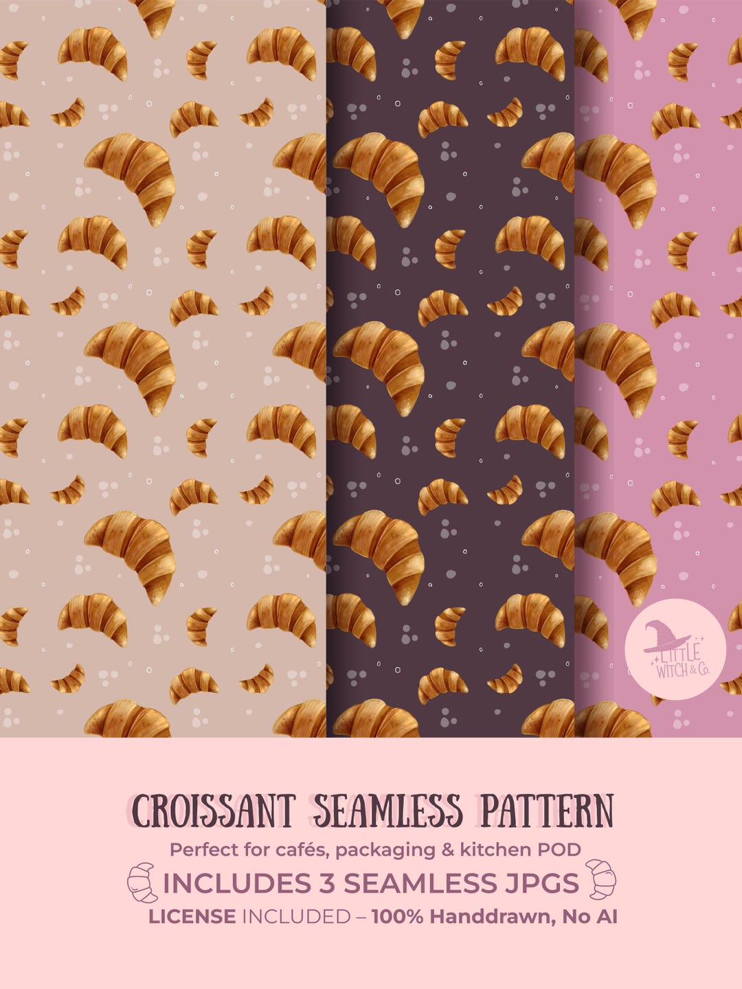 Croissant Pattern Bundle: Hand-drawn Bakery Digital Paper (PDF Download ...