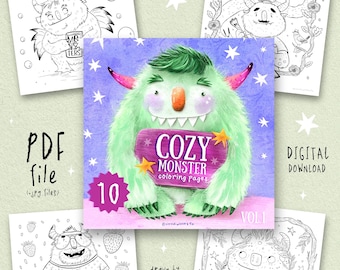 Cozy Monster Coloring Pages,  Whimsical Creatures, Instant PDF