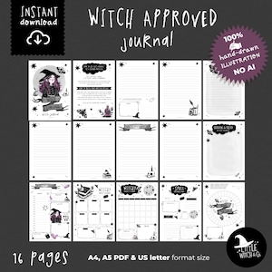 Witchy Journal, Printable & Digital, Grimoire Pages for Spells, Tarot, Moon Magic, Book of Shadows Starter Kit for Baby Witch, A4/US Letter