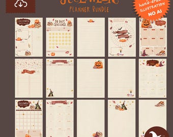 Witchy Halloween Planner Bundle, Hand-Drawn Autumn Organizer, Digital Download, PDF