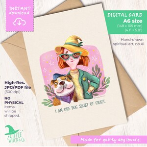 Tarjeta imprimible para amantes de los perros / "A un perro le falta locura" / Tarjeta + Lámina artística + Pegatina + Marcapáginas / Descarga instantánea