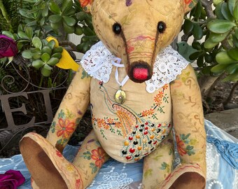 Darling Esme - 26 inch floral embroidered bear with peacock embroidered  front