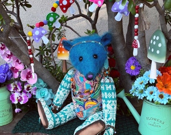 Paradise found - 26 inch aqua mohair headed bear with embroidered body and hand-painted  front