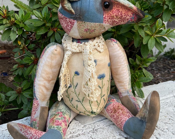 Cornflower - 17 inch vintage patchwork and cross-stitched bear