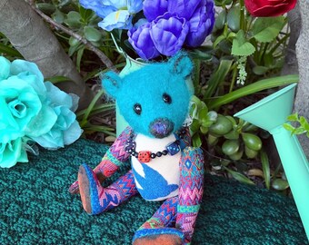 Bluebird - 11 inch aqua mohair headed and embroidered bear