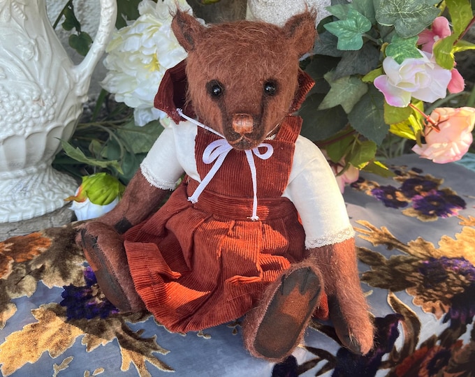 Clara - 11 inch mid brown mohair maiden bear