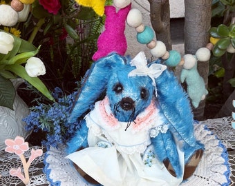 Lilly - 12 inch blue mohair maiden bunny