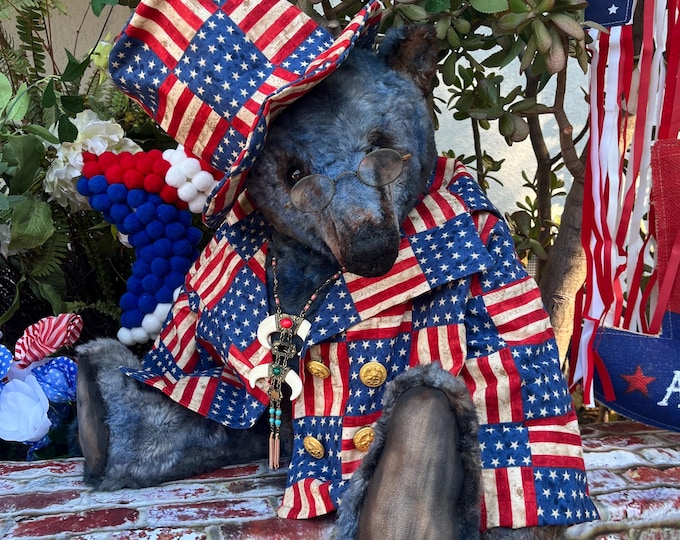 U.S.Blues - 28 inch blue hand dyed vintage mohair Uncle Sam bear