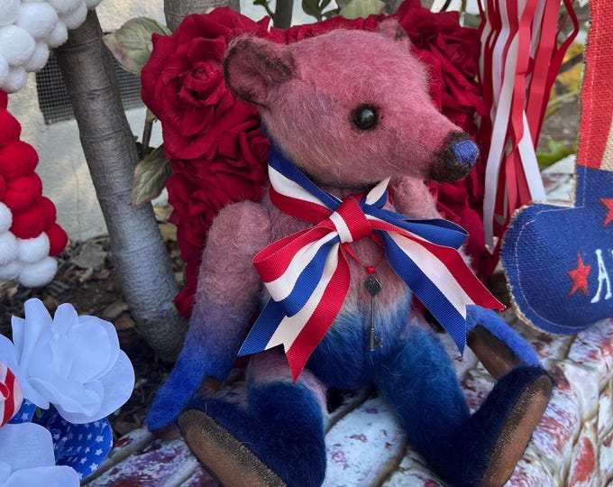 Loyal heart - 14 inch  red, white and blue hand-dyed mohair bear
