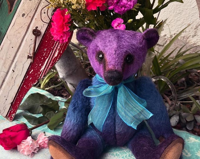 Iris - 14 inch purple and blue hand-dyed mohair bear
