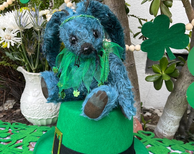 Tiggy - 12 inch hand dyed teal blue mohair flapper bunny