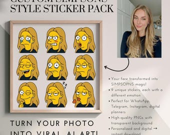 Niestandardowy pakiet naklejek w stylu Simpsonów | 9 emocji z Twojego zdjęcia | Pobieranie cyfrowe