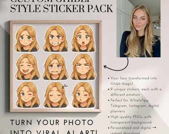 Niestandardowy pakiet naklejek w stylu Ghibli | 9 emocji z Twojego zdjęcia | Pobieranie cyfrowe