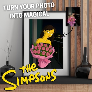 La tua foto in stile Simpson: ritratto personalizzato in stile cartone animato | Digitale o come poster con cornice