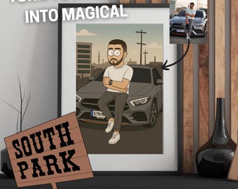 Twoje zdjęcie w stylu South Park – zabawny portret z kreskówki | Obraz cyfrowy lub plakat z ramą
