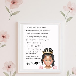 Personalised Name Daily Affirmations Wall Art, Black Girl Affirmations Print, Black Queen, Black Skin Toddler Bedroom DIGITAL Decor