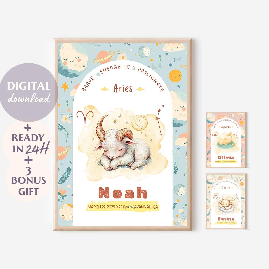 Zodiac Sign Gift, Printable Birth Chart Baby Poster, Custom Astrology ...