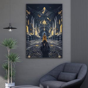 Surreal Gothic Hallway Wall Art | Mystical Woman Digital Print | Dark Fantasy Digital Download | Elegant Dream core Interior Poster