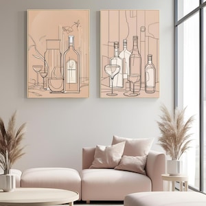 Minimalist Wine Art Prints: Modern Line Art Set (Digital Download)
