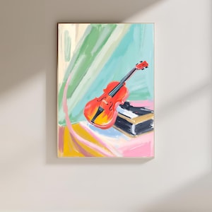 Abstract Violin Art Print: Colorful Music Room Decor (Digital Download)