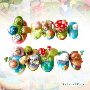 Kawaii Tier Wald Nägel - 3D Press On Nägel - Individuell handgefertigte Nagelkunst