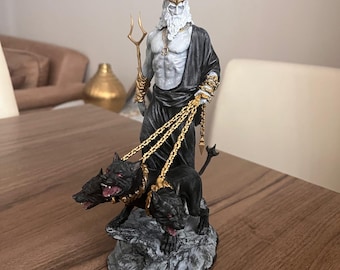 Hades Resin Statue with Cerberus – Hand-Painted Greek God Figurine