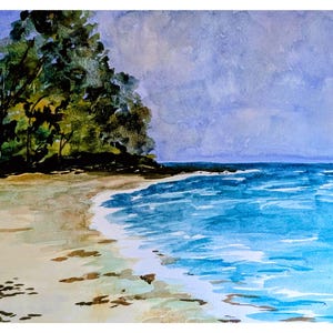 Aquarelle, plage – Poster A4 imprimable coloré et carte pliable | Téléchargement numérique PDF - JPG