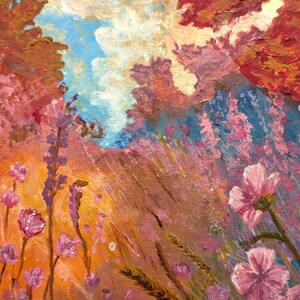 Peinture acrylique Prairie rose - Poster A4 imprimable coloré et carte pliable | Téléchargement numérique PDF - JPG