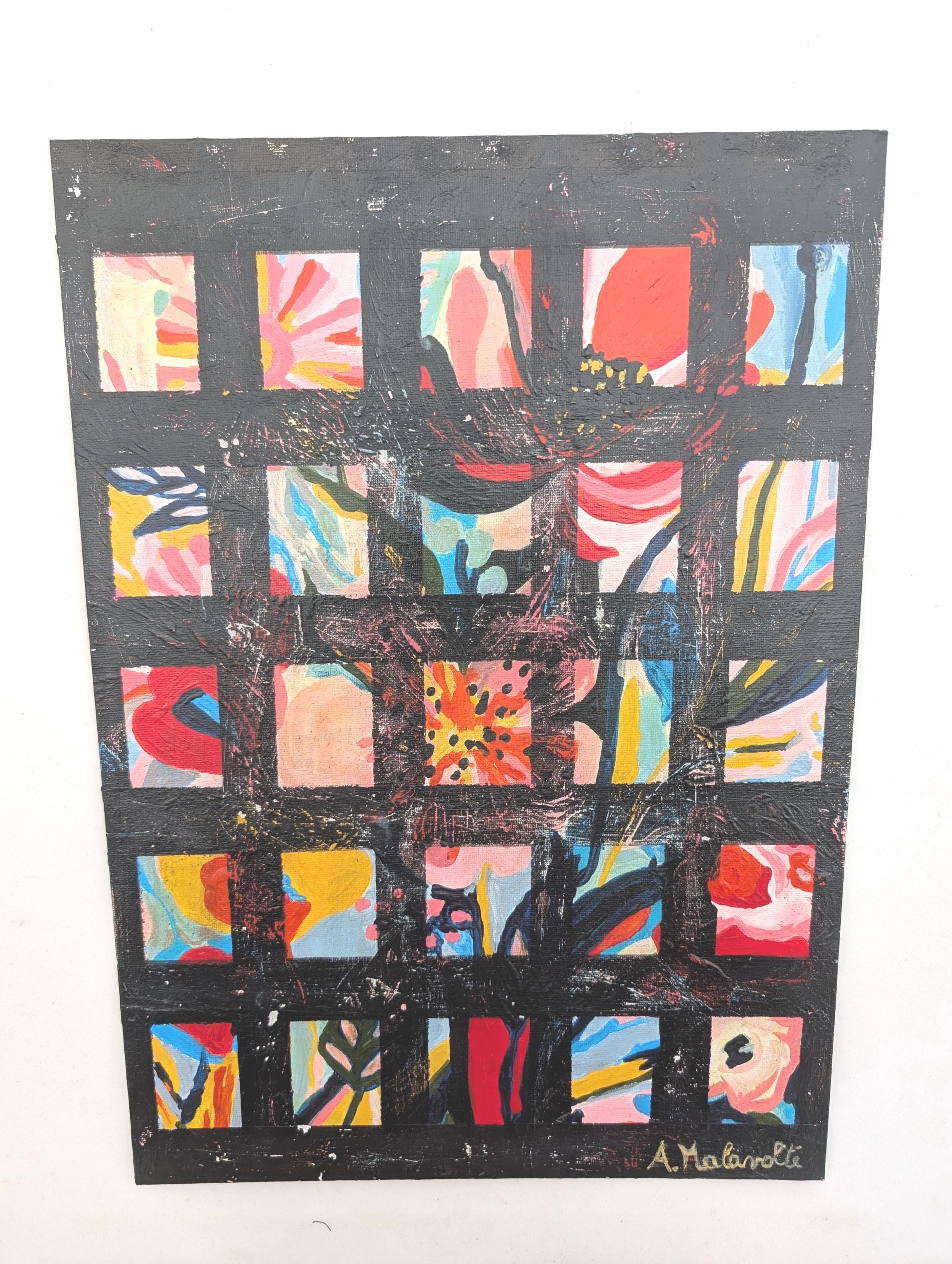 Fractured Garden Acrylic Painting: Contemporary Abstract Floral Wall ...