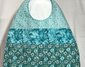 Blue Floral Bib, Adult Bib, Adult Bibs for Women, Ladies Bibs, Makeup Bibs, Senior Bibs, Turquoise Adult Clothing Protector, Bibs for Adults