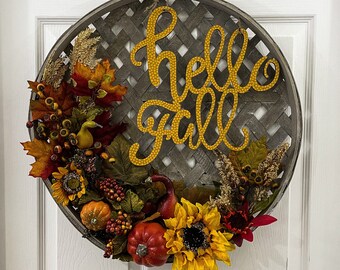 Fall Door Hanger, Farmhouse Decor, Fall Farmhouse Wall Hanging, Fall Wreath, Rustic Fall Decor, Pumpkin Decor