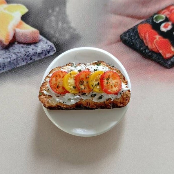 NOUVEAUTÉS!!!!!!! Maison de poupées 1 assiette italienne Bruschetta Miniatur fimo 1:12 Puppenstube Küchen Miniatur