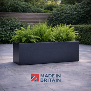 Anthracite Grey Metal Trough Planter 90cm | Grey Long Aluminium gardening Planter Box | Modern plant pot Outdoor | Patio Herb Planter | UK