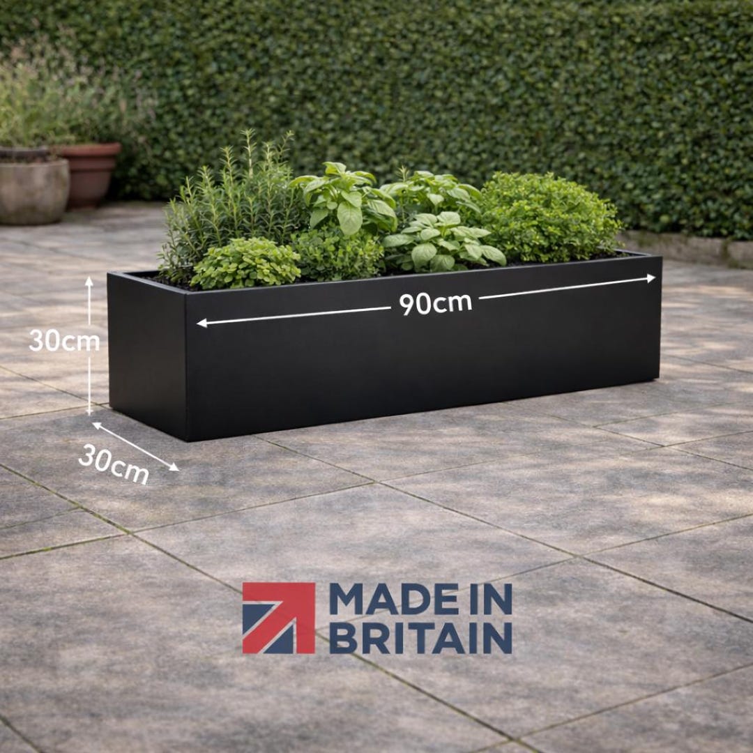 Black Long Planter Box 90cm | Black Aluminium Garden Trough Indoor ...