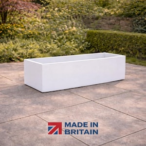 White Rectangular Metal Planter Pot | Contemporary Indoor Outdoor Planter Box | White Long Aluminium Garden Planter 90cm | Patio Flower Pot