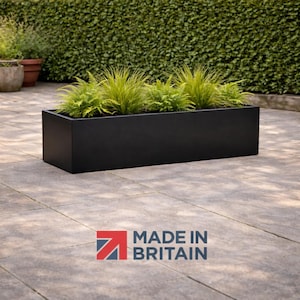 Black Metal Trough Planter 90cm | Black Long Aluminium Planter Box Indoor Outdoor | Modern Garden Planter | Patio Herb Planter | Plant Pot