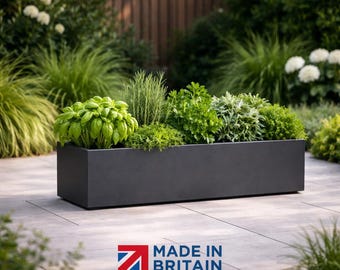 UK BLACK Extra Large Metal Planter Aluminium Trough Garden Planter Pot ...