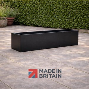 Black Rectangular Metal Planter | Black Contemporary Outdoor Indoor Planter Box | Black Long Aluminium Garden Planter 90cm | Patio Planter