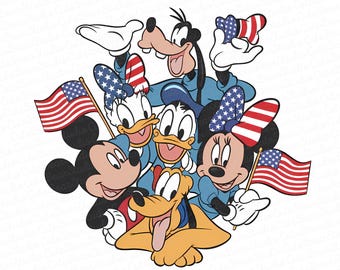 Retro Mickey & Company png, 4 juli png-svg, muis en vrienden png-svg, Memorial Day png, Independence Day png-svg, Amerikaanse vlag png