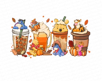 Disney Winnie The Pooh Coffee Png, Disney Coffee lover Png, Vintage Fall Png, Fall Season Hoodie, Fall Coffee Png, Pumpkin Png