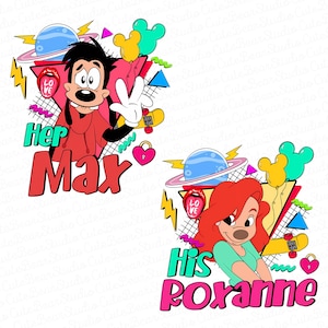 His And Her Png, Retro 90s His Roxanne And Her Max Svg Png, A Goofy Movie, Couple Matching Png, Disneyland Valentines, Valentine Couple Png
