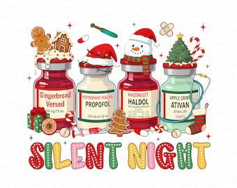 Silent Night Christmas Nurse PNG, Medical Christmas Shirt, Er Nurse, ICU Nurse Christmas PNG, Festive Healthcare Png, Digital Download